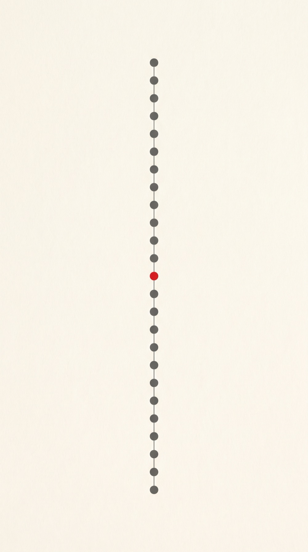 Vertical transit route diagram with one red station